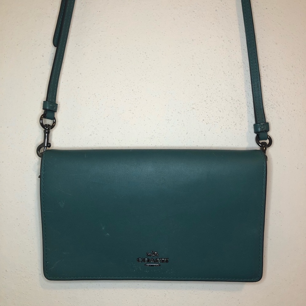 Coach Foldover Crossbody Clutch (Deep Teal)